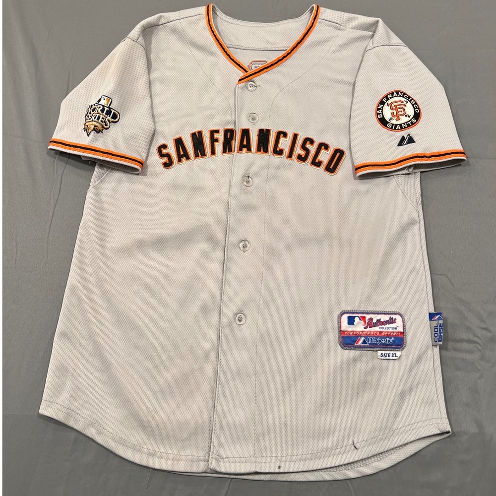 Majestic Buster Posey San Francisco Giants World Series Jersey Grey XL Authentic